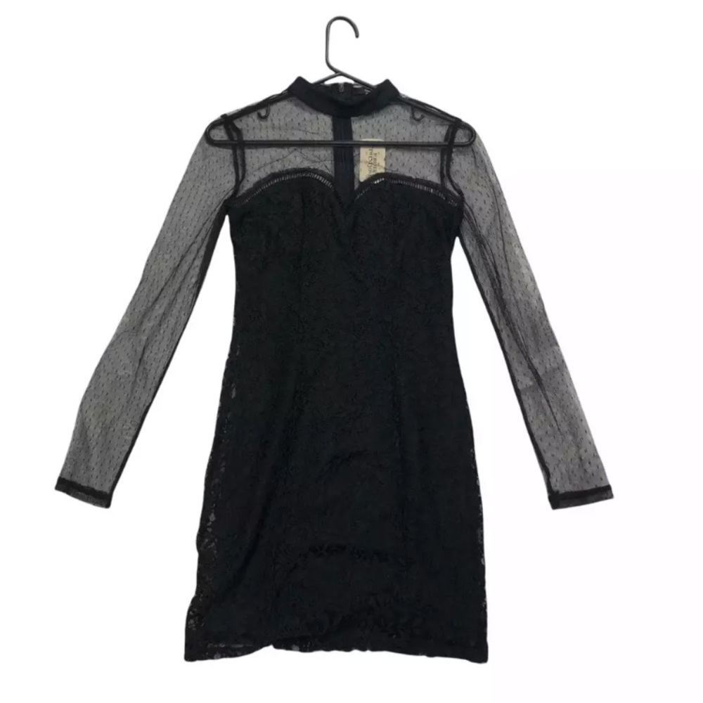 Forever 21 Women's Lace Sheath Dress Black Floral Stretch Illusion Neckline